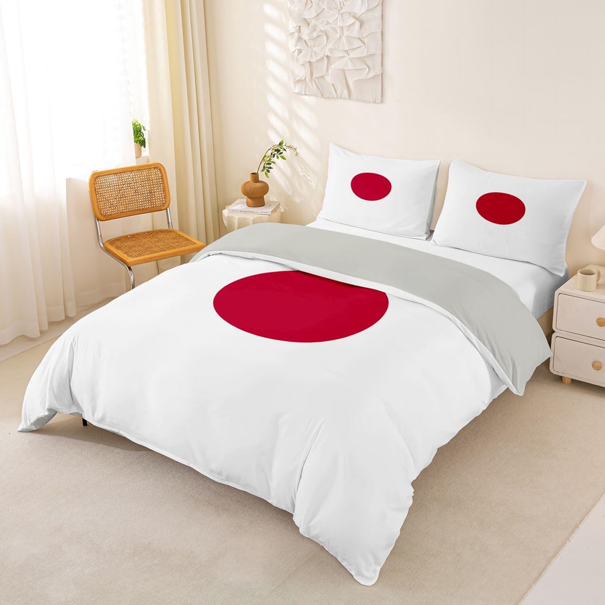 Feelyou Japanese Flag Duvet Cover Queen Size Boys Girls Japan Bedding Set Breathable Soft World Countries Comforter Cover 3Pcs International Flag Bedroom Decor