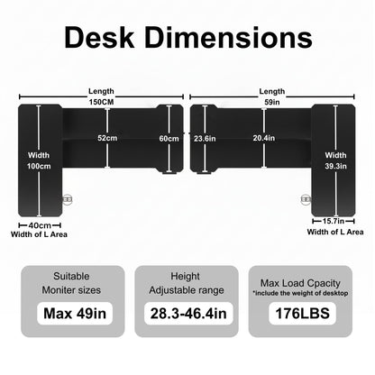 Acrolix L Shaped Electric Standing Desk - 59x40 Inch Reversible Corner Sit Stand Desk with Hook&Cup Holder,Electric Height Adjustable Table,for Home Office Gaming Computer Desk, Rustic Brown
