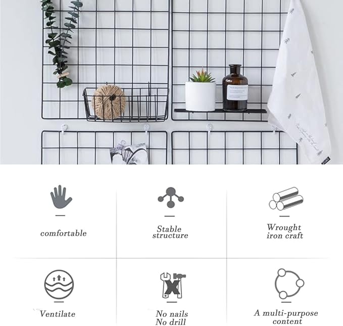 3 Pack Grid Panel Hanging Wire Basket, Storage and Display Basket