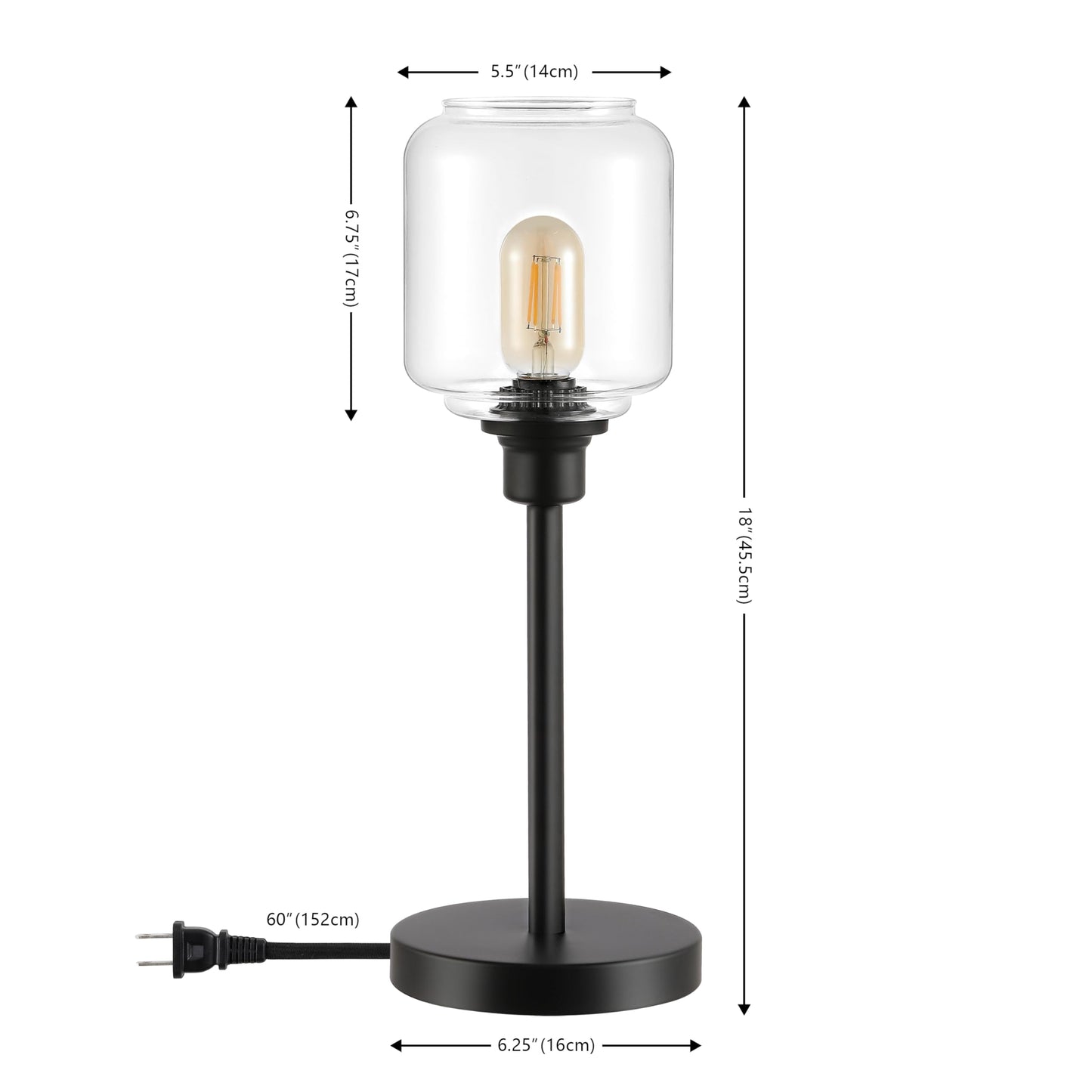 SAFAVIEH Lighting Collection Seyi Black/Clear Glass Shade 19-inch Table Lamp, Ideal for Living Room, Bedroom, Nightstand, Home Office, Dorm (LED Bulb Included)