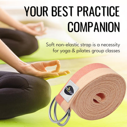 TECEUM Yoga Strap & Mat Strap – 2 in 1 – Cotton – 6 ft 8 ft 10 ft (30+ Colors) – Adjustable Non-Slip Belt for Yoga, Pilates, Stretching, Physical Therapy, Fitness & Home Workout – for Carrying Mats