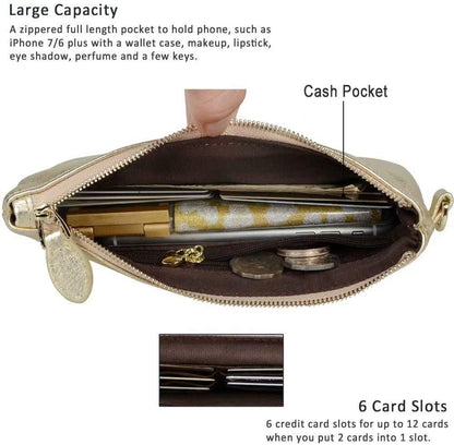 befen 100% Genuine Leather Clutch bags for women,【Small】 Real Leather Ladies Wristlet Purse with Detachable Wrist Strap & Zip Closure for Evening,Holiday, Fit Phone 8 Plus or Phone Less 6.5 Inch