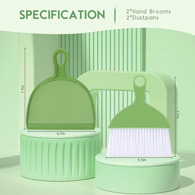 THINKLEARN 2PCS Small Broom and Dustpan Set, Mini Dust Pan and Brush, Hand Whisk