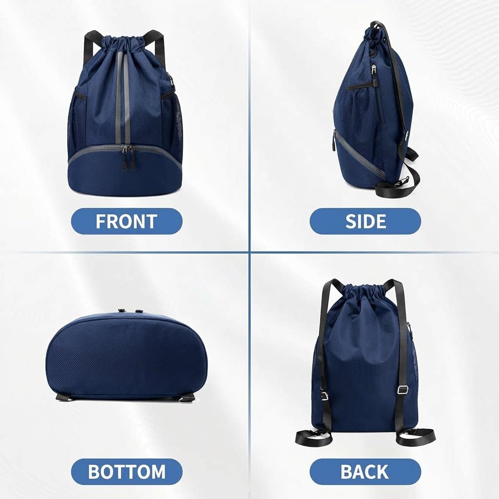 Drawstring Bag Backpack Gym Bag with Shoes Compartment for Soccer, Basketball, Football, Swim, Water-Resistant String Backpack Beach Cinch for Women Men