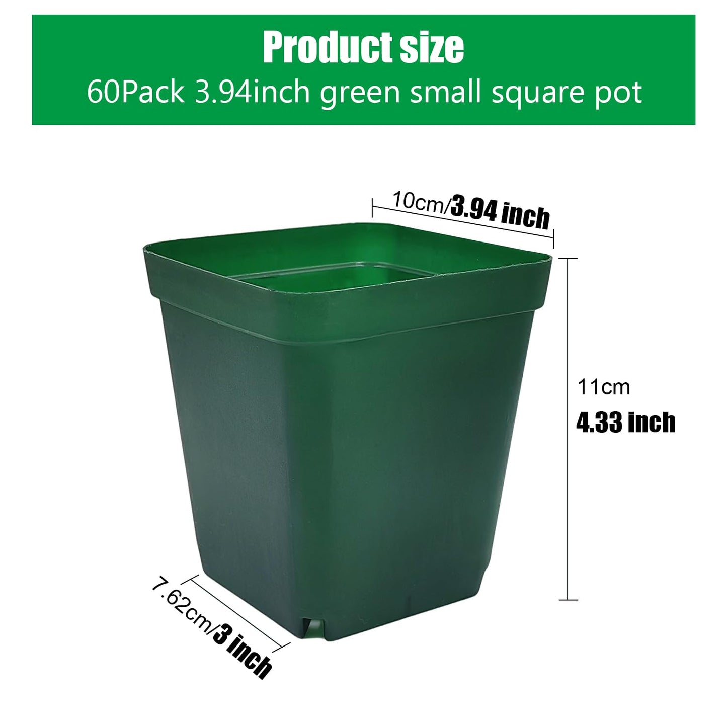 RooTrimmer Square Nursery Succulent Pots 4 Inches 60 Pcs Deep Flower Plant Nursery Seedling Grow Pots Plastic with Drainage (Green, 4Inches, 60Pcs)