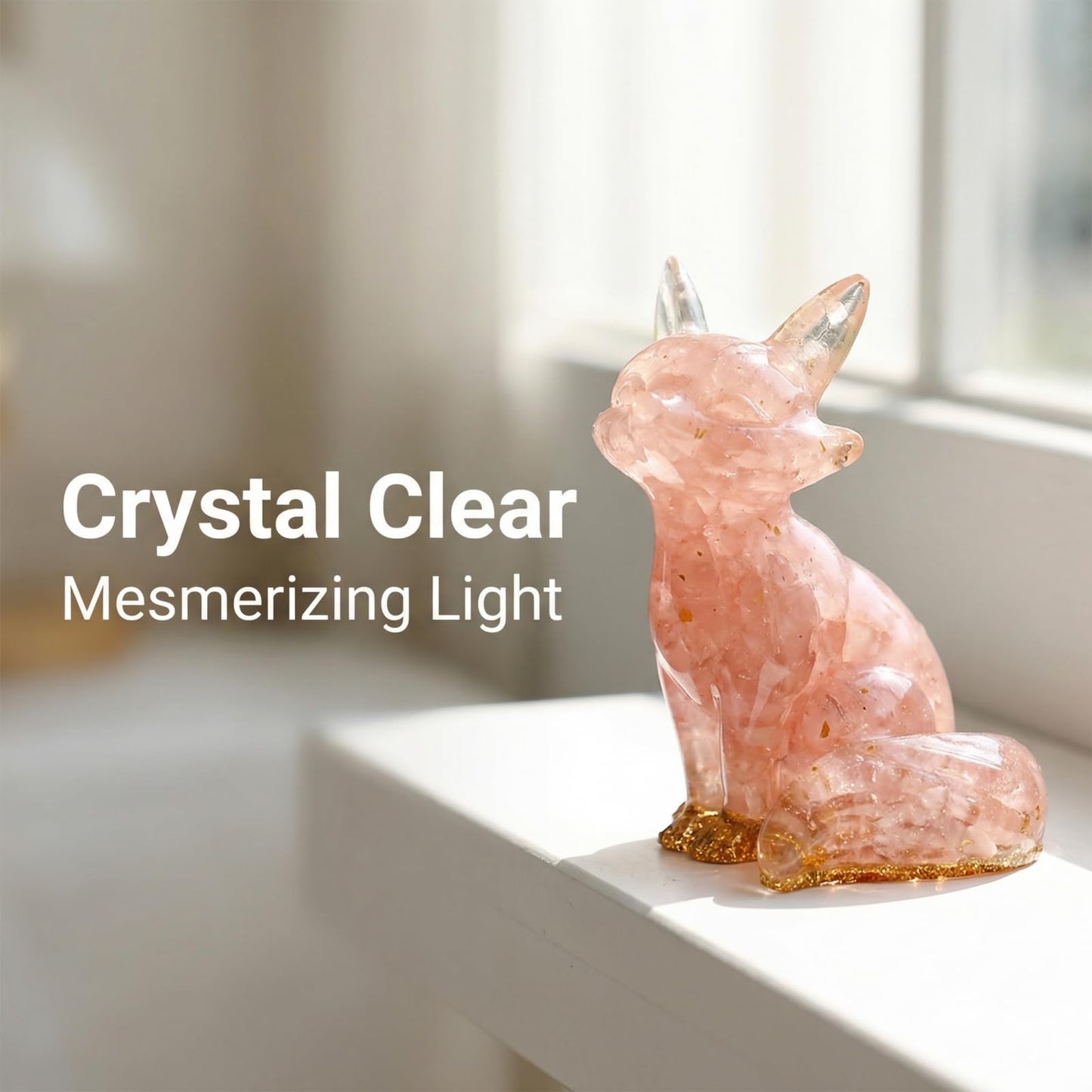 Resin Fox Figurine - Handmade Animal Statue Inlaid with Natural Crystal Stones | Home Decoration, Desktop Ornament, Creative Gift (Colour Shell Fox)