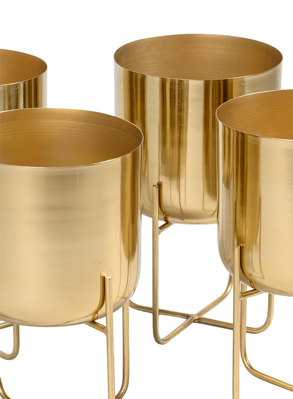 Serene Spaces Living (Set of 4 Short Gold Planter with Detachable Metal Stand, Decorative Indoor Planter Pot, Flower Pots Stand for Living Room, Kitchen, Office, Measures 13" Tall and 7.25" Diameter