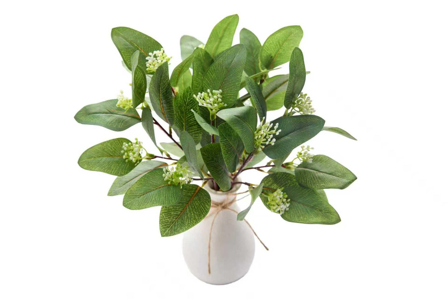 EZBOHO 12 Inch Artificial Eucalyptus Plant in White Ceramic Vase Faux Greenery Arrangement with Buds Small Farmhouse Tabletop Decor for Bathroom Bedroom Kitchen Office