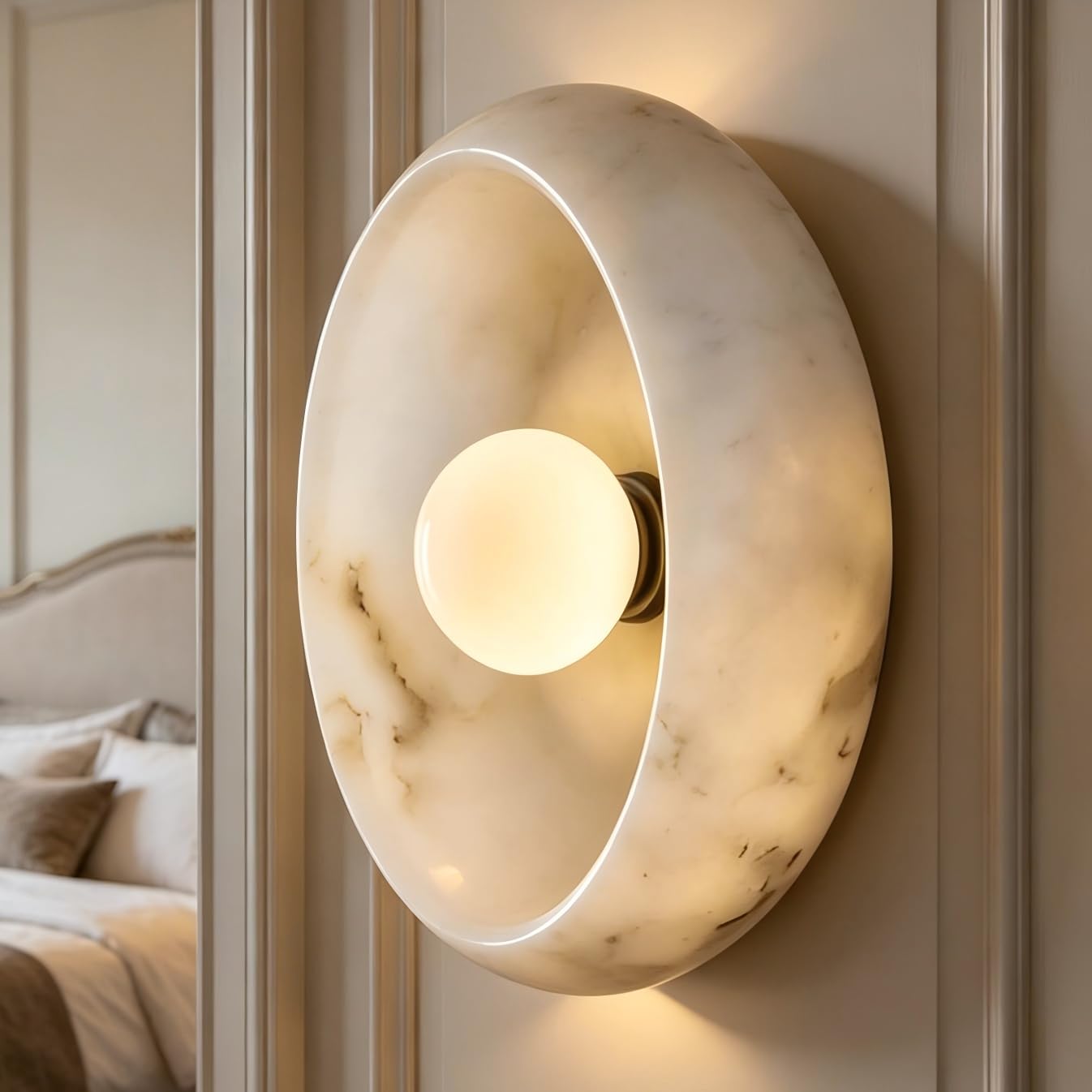 10" Artistic Alabaster Wall Sconce & Ceiling Light, Natural Stone Texture, Soft Diffused Lighting for Bedroom, Hallway, Living Room, Sculptural Design, G9 Bulb