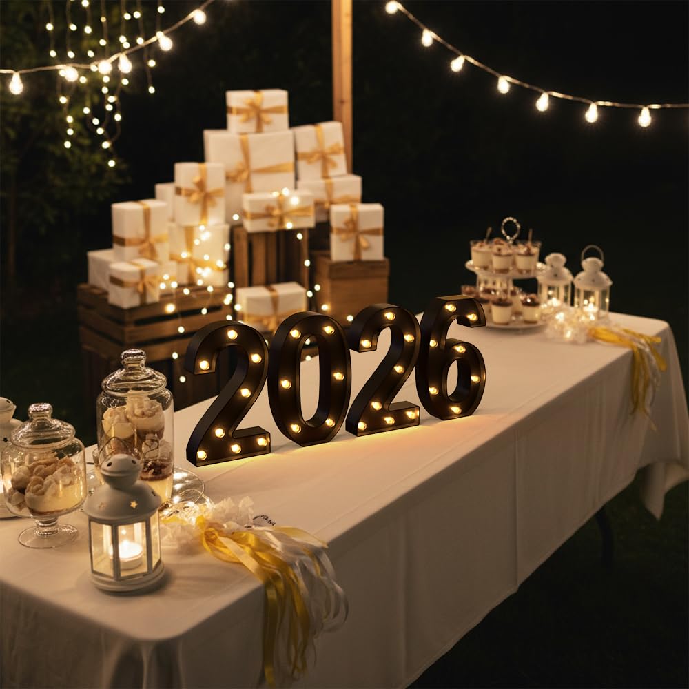 Black 2026 LED Marquee Numbers, LED Marquee Letter Lights New Year decor, Grad 2026 Sign Light up Letters for Graduation Decorations, Class of 2026 Light Up Numbers for Home College Graduation Party