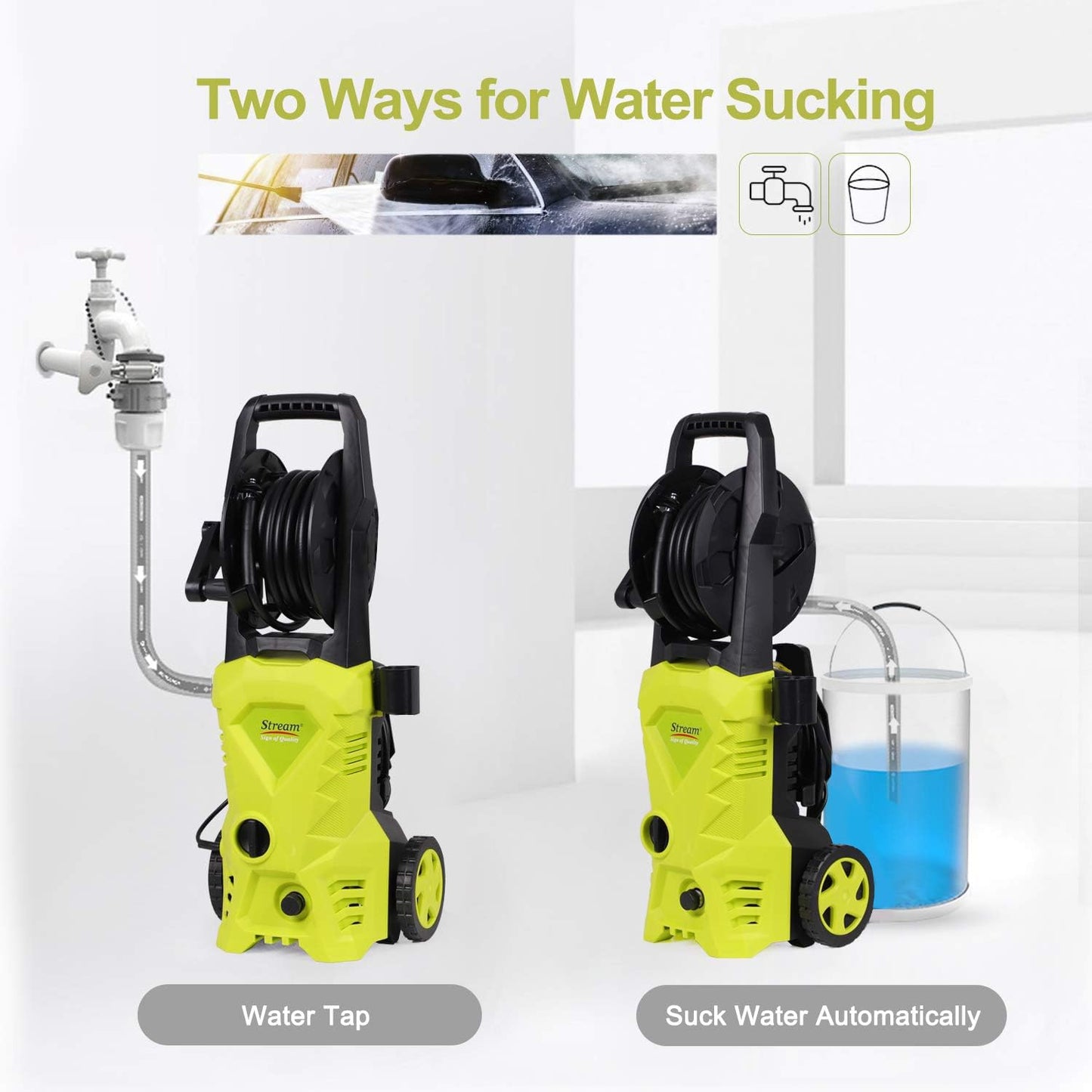 Stream Pressure Washers Jet Washer for Patio, 135Bar 1650W 420L/H Portable Power Washers with Brush, Electric High Power Washer Car Washing Machine, Garden Cleaning Machine for Driveway