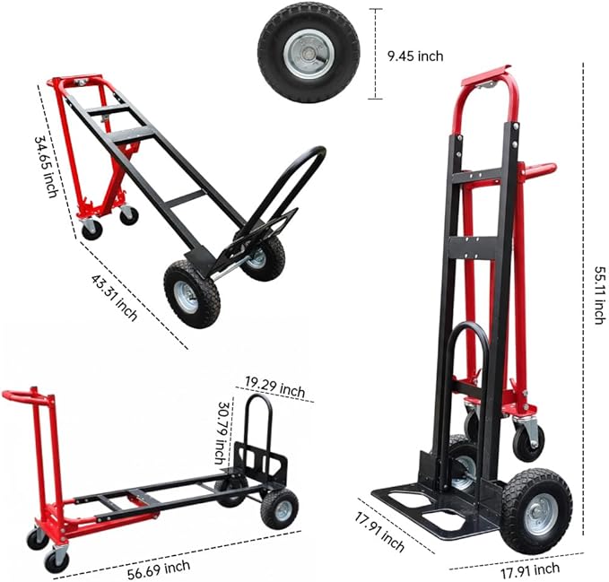 Suzhi Convertible Hand Truck Dolly Cart Heavy Duty/with 4 Wheels, Industrial