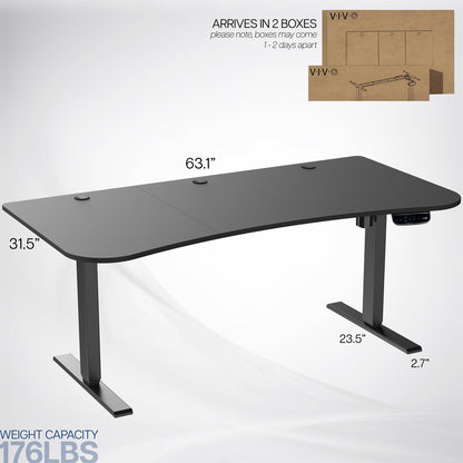 VIVO Electric 63 x 32 in Standing Desk, Touch Screen Adjustment, 220 lb Frame Support, 2E Series, Black Top Black Frame, DESK-KIT-2E1B