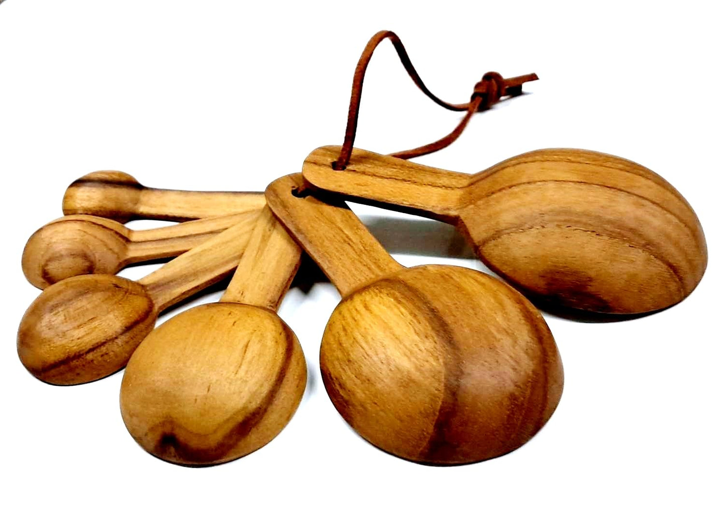 Dolphin Shop - Genuine teak wood measuring spoon set, 6-piece handmade for tea, coffee, sugar, salt, seasonings, and baking