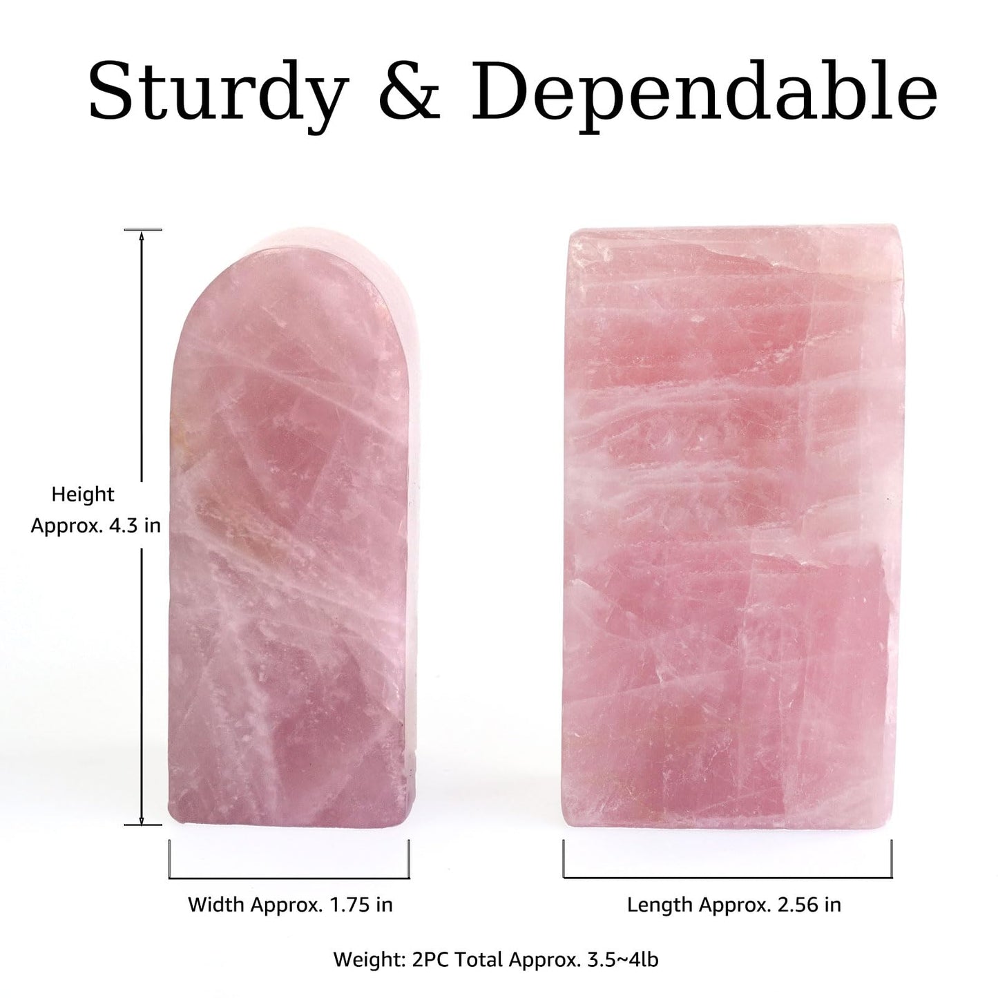 Sisamn Natural Rose Quartz Bookends 3.5-4 lbs Pink Crystal Stone Decorative Bookends with Non-Slip Bumpers for Home and Office Decor