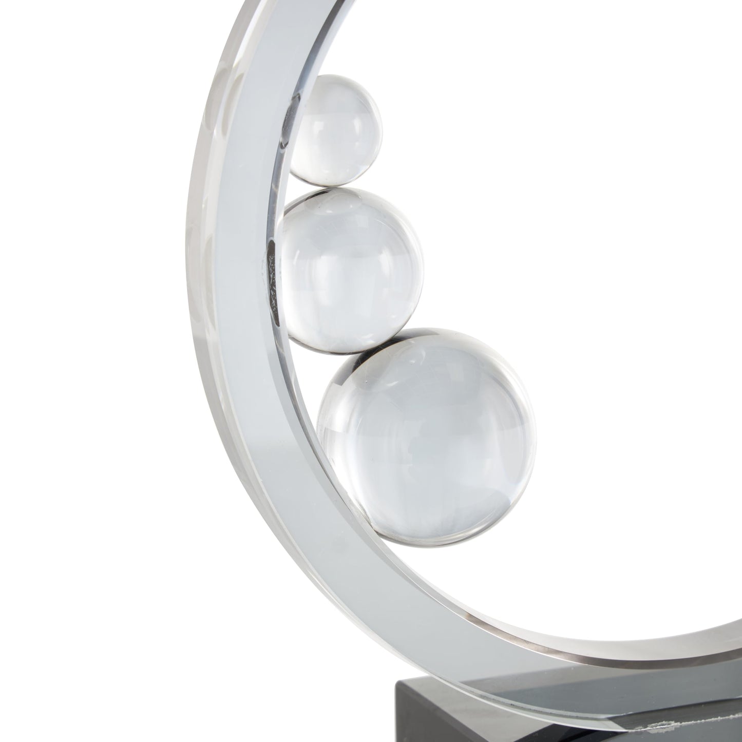 Deco 79 Glass Abstract Decorative Sculpture Ring Home Decor Statue with Clear Orbs and Black Square Base, Accent Figurine 7" x 3" x 10", Clear