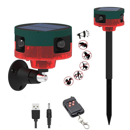 HULPPRE Solar Outdoor Motion Sensor Alarm-Dog Barking&Gunshot Sound,Support Recording,130db Loud Noise Maker,13 Kinds of Sound Strobe Light with USB,Say Goodbye to The Intruders