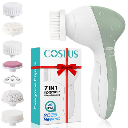 COSLUS Facial Cleansing Brush Silicone Face Scrubber: 2 in1 FBS-D Electric Exfoliating Massage Device Waterproof Deep Cleaning Exfoliation Rotating Spa Machine - Electronic Skin Care Wash Clean System