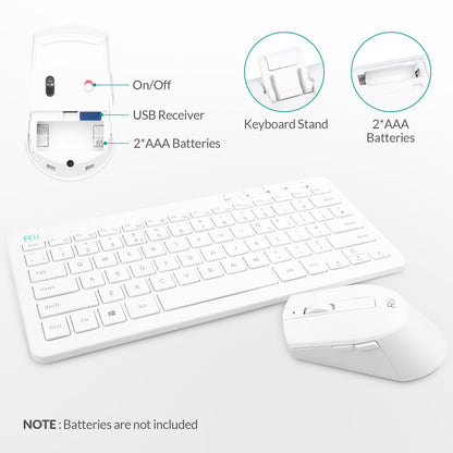 Wireless Keyboard and Mouse Set, Keyboard and Mouse with Ultra-slim Size UK Layout Compatible with PC, Laptop, Computer, Windows for Office Home Work-White