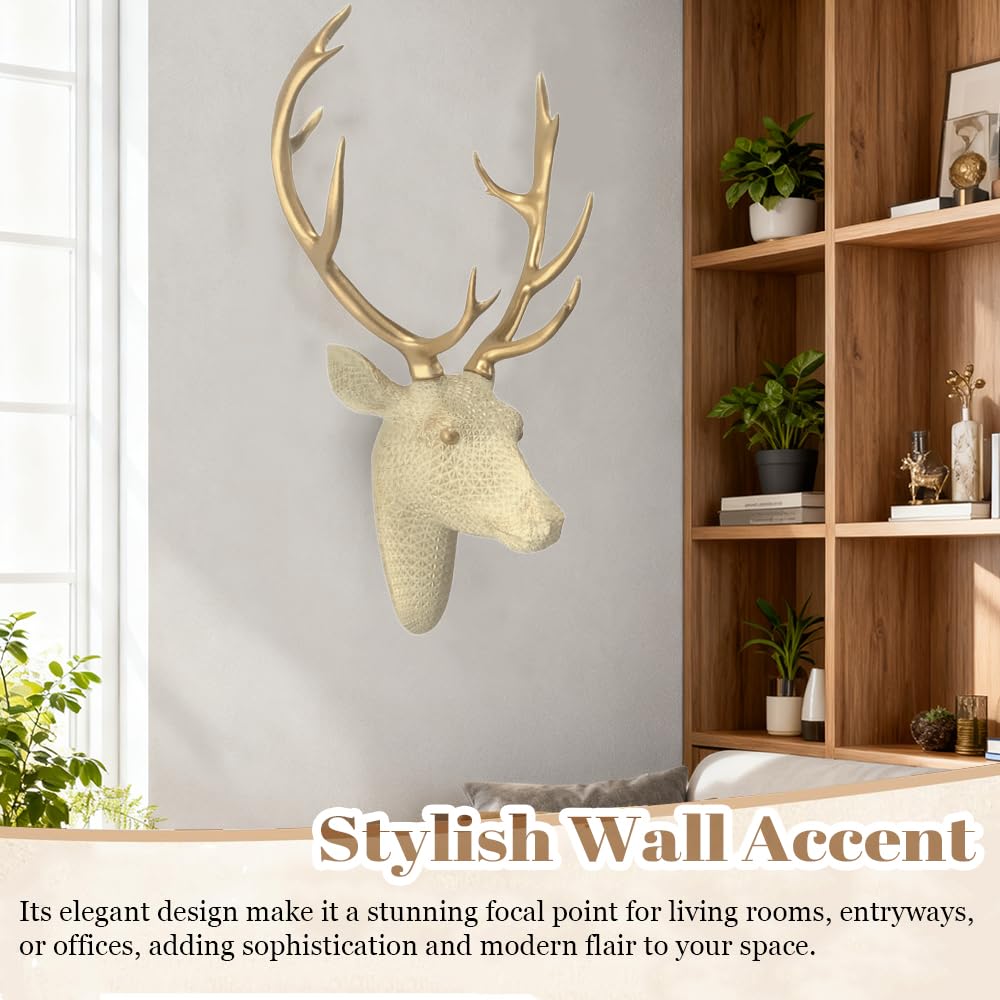 Mingzhang Deer Head Wall Decor Resin Animal Head Wall Sculpture Hanging Decoration for Home Bedroom Kitchen Bathroom Farmhouse Christmas Decor 15.7 Inch Deer Head Wall Mount
