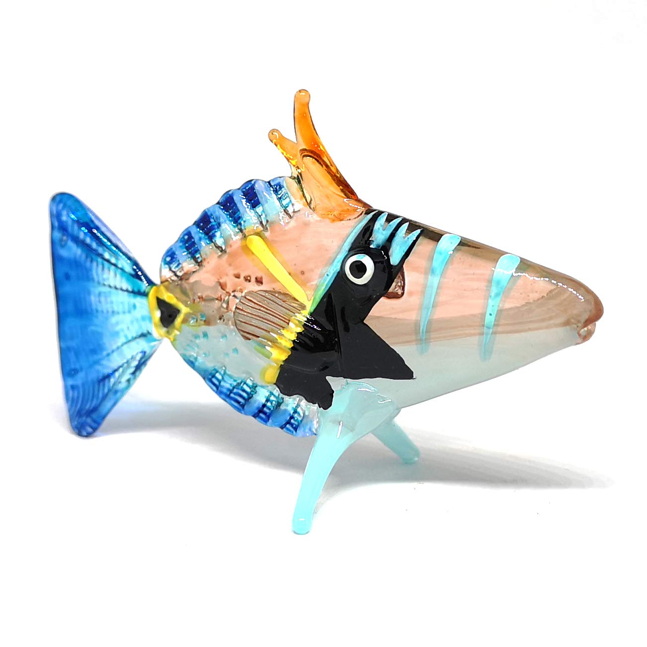 ZOOCRAFT Handmade Glass Fish Figurine Miniature Sea Life Sculpture Collectible Art Decor Blue Long 3 Inch