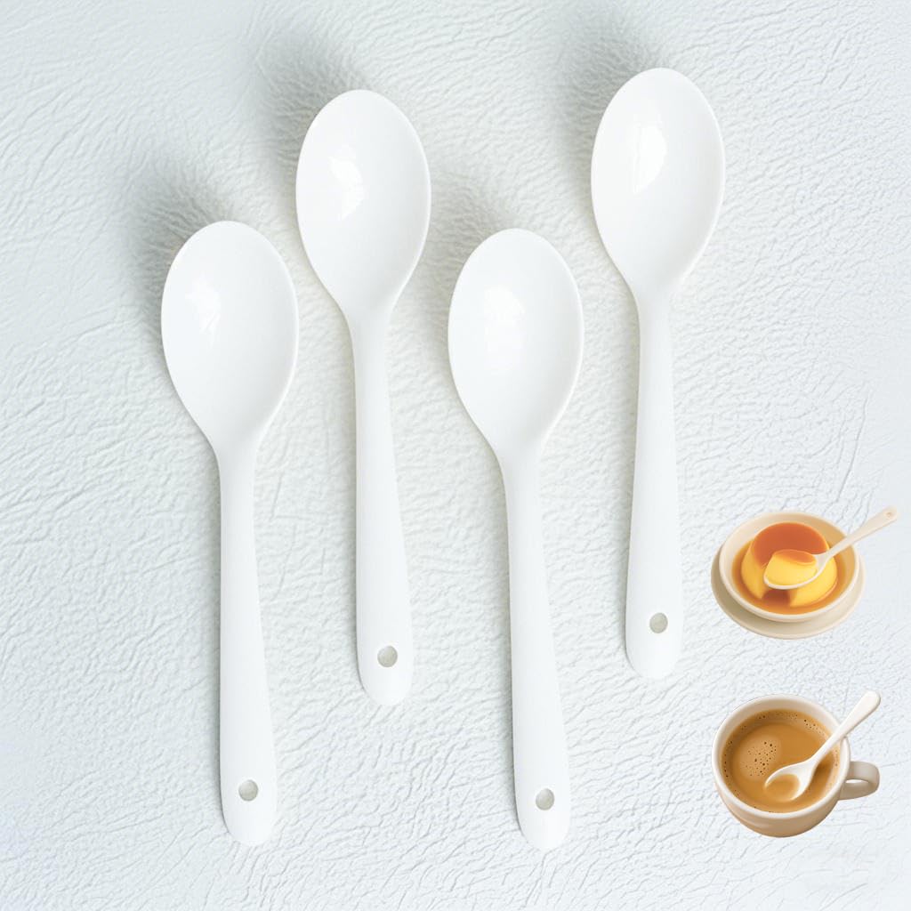 PTORIZNY 4 Pcs Demitasse Espresso Spoons, 5.43” Porcelain Coffee Spoon, Mini Sauce Spoons, Small Ceramic Teaspoon, Tiny Spoon for Dessert Appetizer Tasting Ice cream and Yogurt (White)