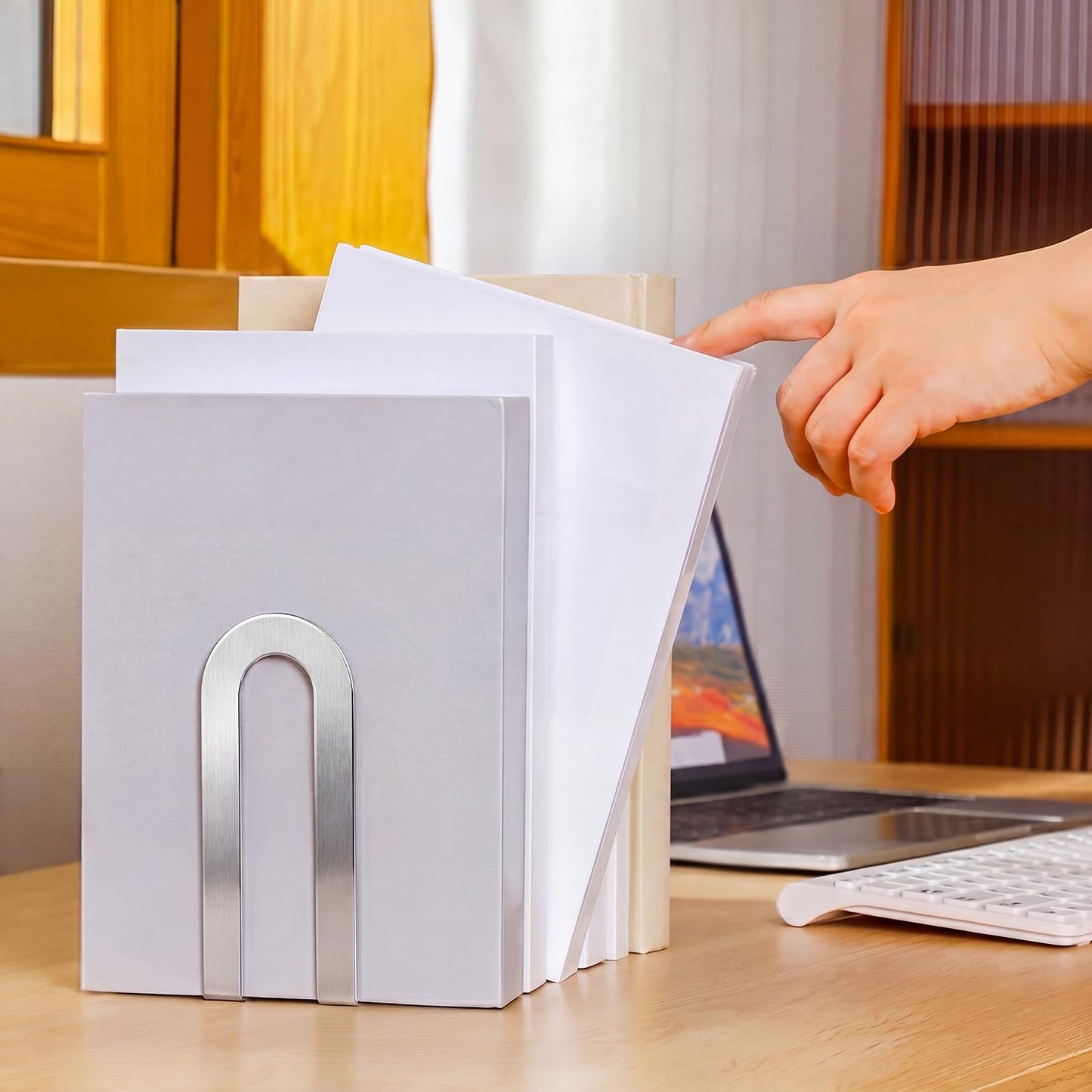 Chunful 6 Pcs Sliver Modern Metal Book Ends for Shelves Decorative Small Bookends Book Shelf Organizer Minimalist Design Stopper to Hold Books for Home Office(5.5 * 3.75 * 2.25inch)