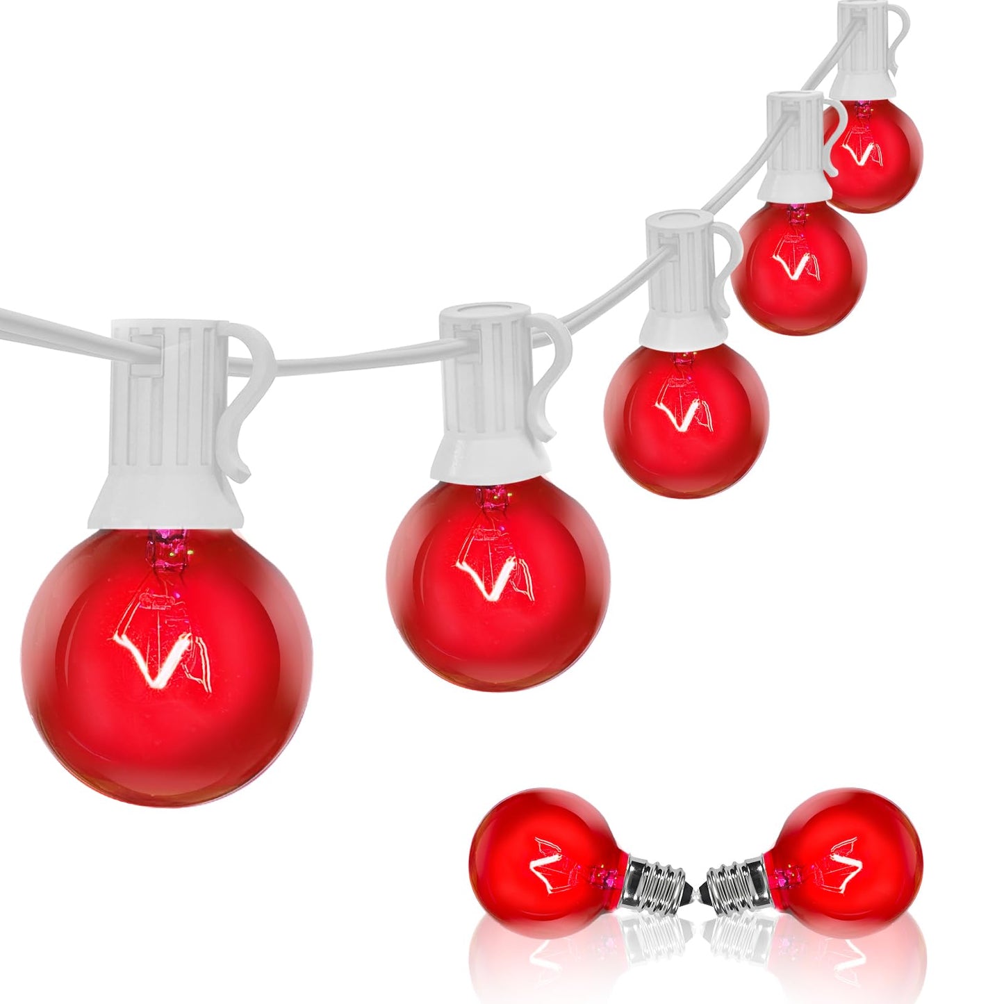 G40 Valentine’s Day Red Globe String Lights, 25Ft Outdoor Valentines Day Decorations Lights with 27 Incandescent Red Bulbs, Hanging Christmas Lights Waterproof for Patio Wedding Party Garden Balcony