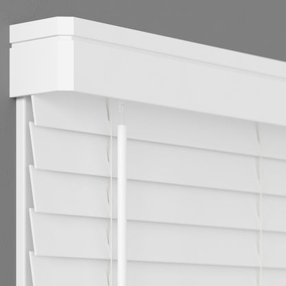 2 Inch Cordless Faux Wood Blind with Contemporary Valance - 23" W x 64" L - White, Over 900 Custom Sizes Starting at 19.97, Smooth Room Darkening Slats for Interior Windows by Lumino