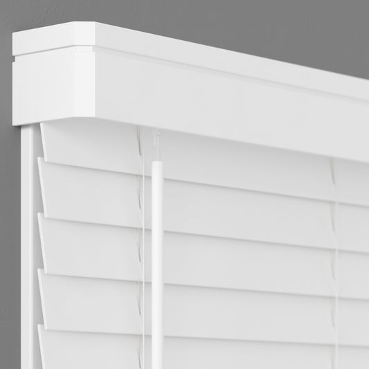 2 Inch Cordless Faux Wood Blind with Contemporary Valance - 23" W x 64" L - White, Over 900 Custom Sizes Starting at 19.97, Smooth Room Darkening Slats for Interior Windows by Lumino