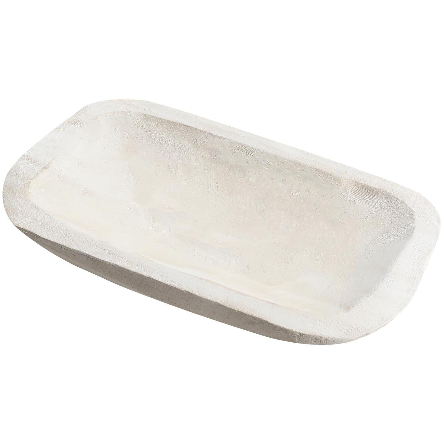 Xaatren Large Wooden Dough Bowl Decorative Wooden Bowl Rustic Long Dough Bowls Decor for Farmhouse Home Dining Table Centerpiece Living Room Kitchen Decorations(10 x 6 Inch,White)