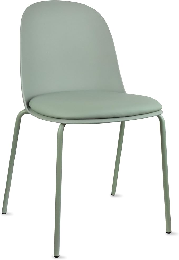 2xhome Modern Stackable Armless Dining Chair | Plastic Shell Seat with Metal Legs | Indoor or Outdoor Use | Home Kitchen Patio (1, Green, Padded Seat)