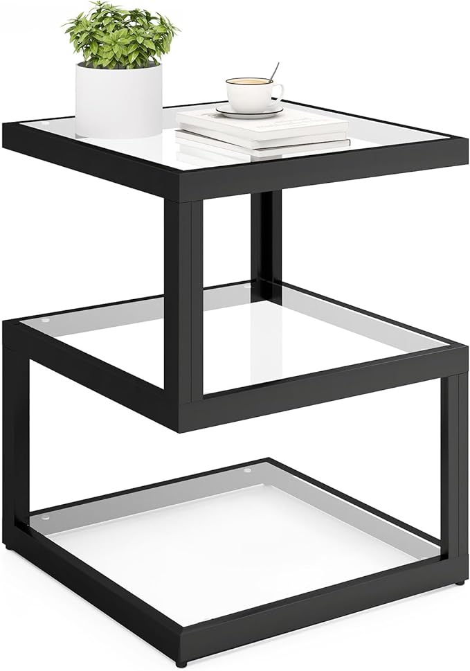 3-Tier Tempered Glass Side Table