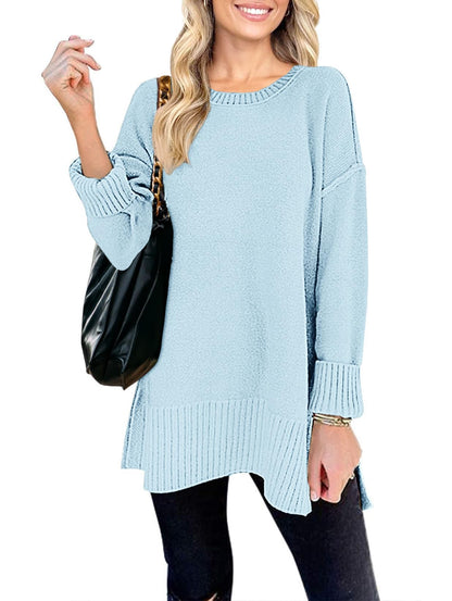 MEROKEETY Women's 2025 Fall Winter Oversized Pullover Sweater Casual Loose Crew Neck Long Sleeve Side Split Jumper Tops