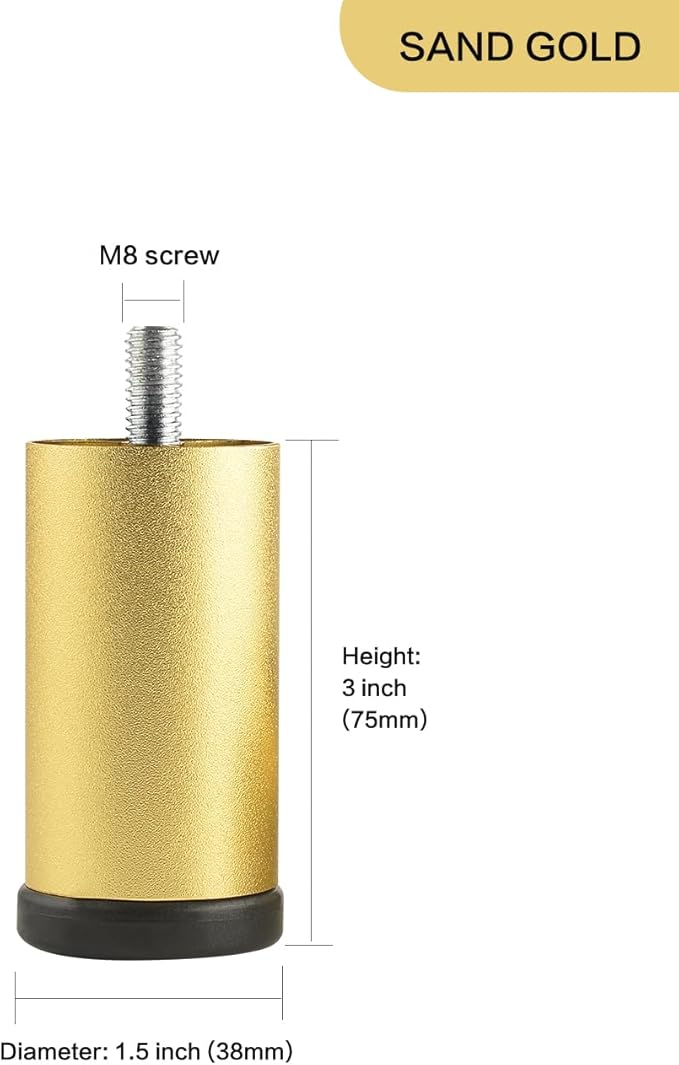 4 Pack Gold Furniture Legs 3 Inch Dresser Support Feet Metal Cabinet Adjustable