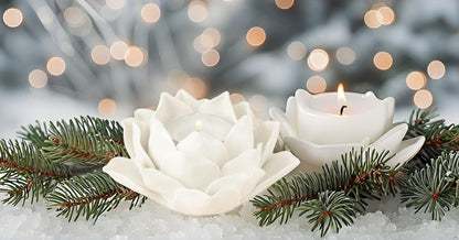 Ceramic Lotus Petals Style Flower Candle Holder Tea Lights Holder Home & Table top Decoration (White)