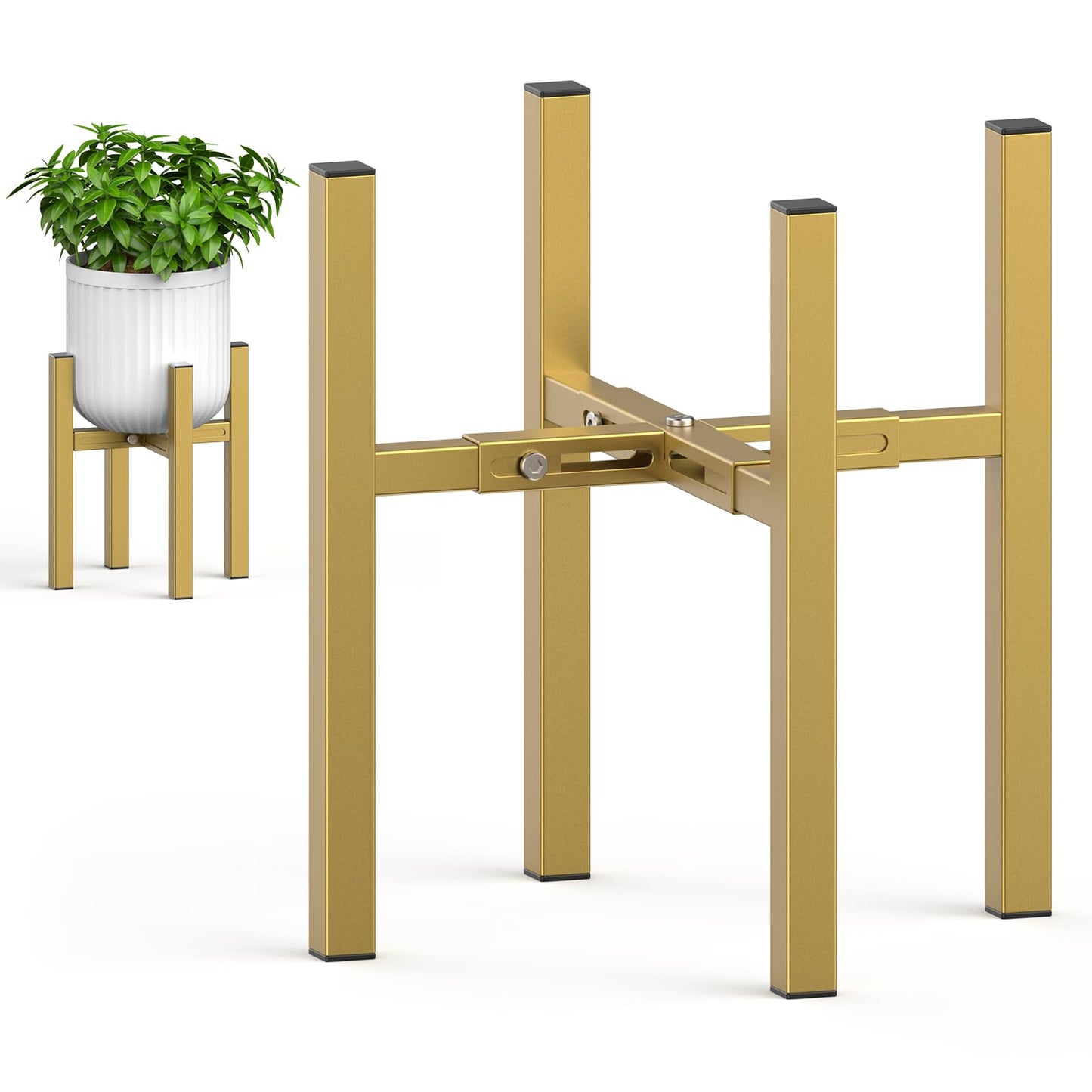 MUDEELA Plant Stand for Indoor and Outdoor: Adjustable Width Fits for 8-12 Inch Pots - Metal Heavy Duty Plant Stand Holder Up to 200lbs, 14.2 Inch Single Tier Planter Stand (Without Pot) (Gold, 1 Pack)
