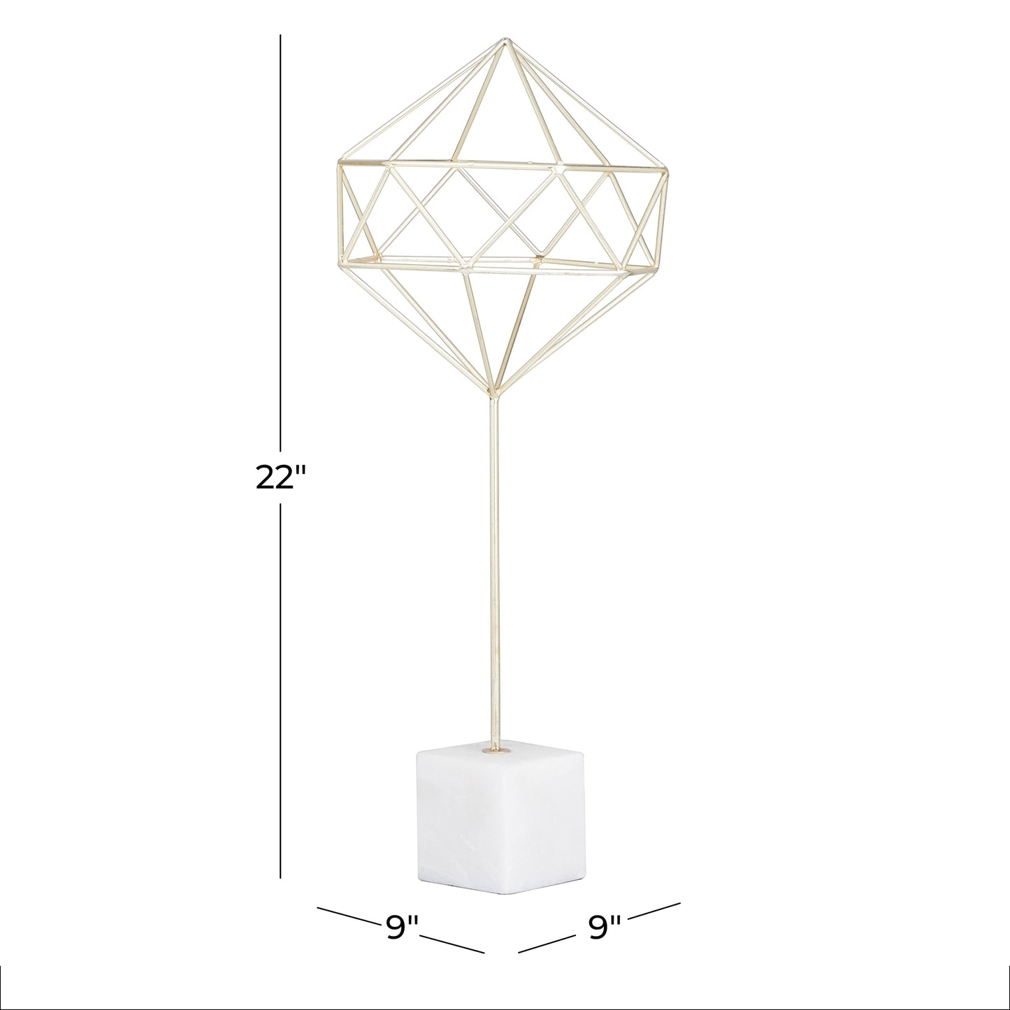 CosmoLiving by Cosmopolitan Marble Geometric Sculpture with Marble Base, 9" x 9" x 22", Gold