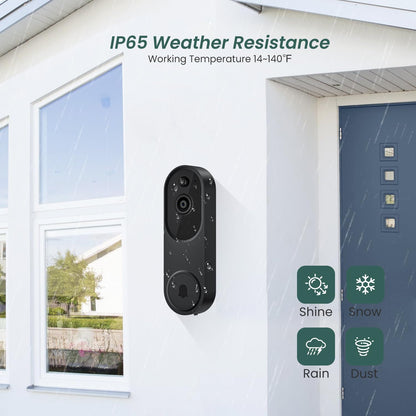 1080p Video Doorbell Camera Wireless with Chime, AI Human Detection, 2-Way Audio, FHD Live View, Wire-Free, Night Vision, Cloud Storage, Battery Powered, Indoor Outdoor Surveillance (Black)