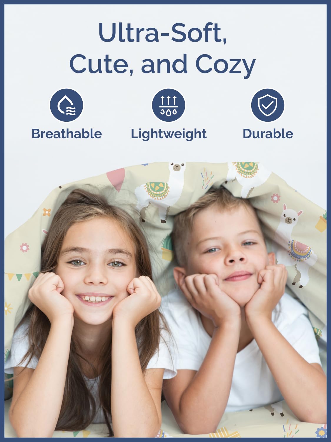 Kids Queen Size Bed Sheet Set - 4 Piece Kids Loft Bed Sheets - Llama Alpaca Cactus Themed Bedding - Soft, Cute - Breathable and Machine Washable - Cute Animal Bed Set for Boys, Girls, Teens & Toddlers