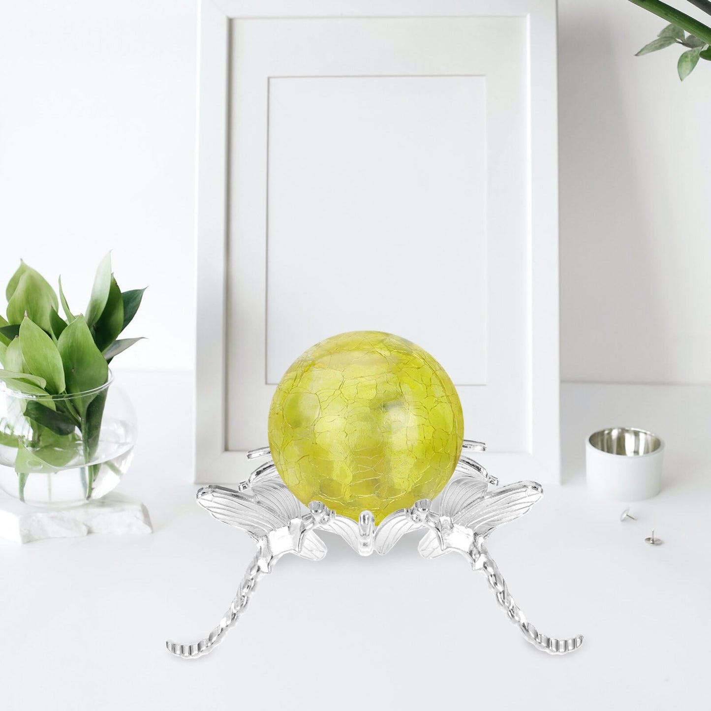 Amosfun Metal Dragonfly Display Stand Crystal Sphere Holder Triangle Base 3.93X3.93X1.57 Inch Home Decor Display Pedestal for Globe and Sphere Stands