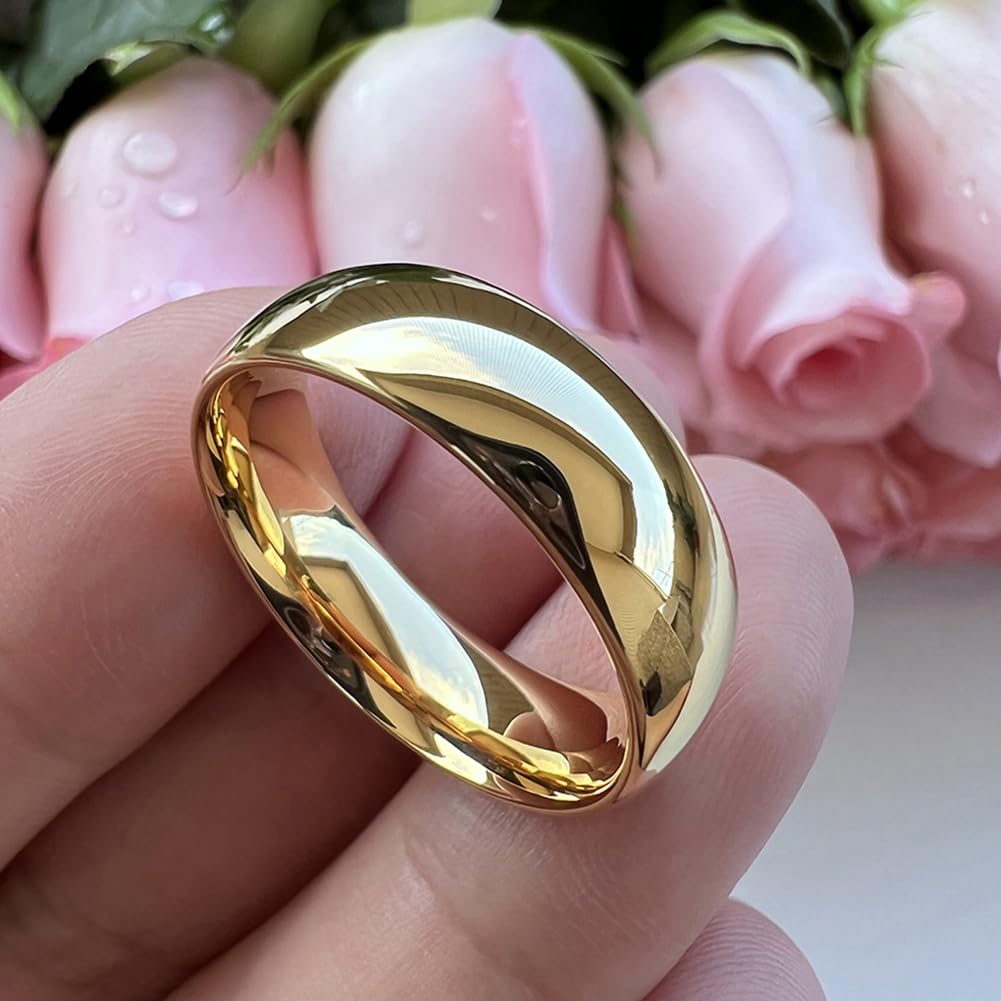 TUTISS 7mm Gold Tungsten Rings for Men Women Engagement Wedding Bands Domed Polished Comfort Fit Size 10