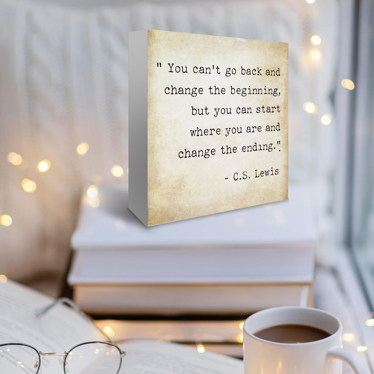 Inspirational Quotes Office Decor for Men, Rustic Wooden Block Plaque Box Sign for Home Office Desk Shelf Table, Motivational Wall Decor Inspirational Gifts for Women Men Friends - C.S. Lewis