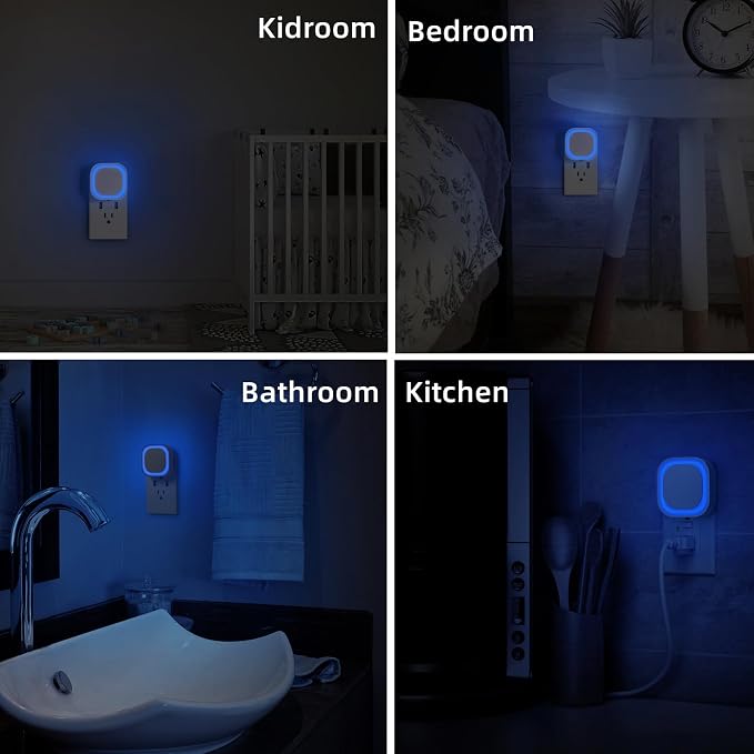 YUNLEX 2 Pack Azure Night Light, Crisp Modern Glow with Dimmable Soft Light & Indirect Reflection, Auto Dusk to Dawn Sensor, Plug in LED Nightlight for Bathroom,Toilet, Kitchen Counter, Modern Decor