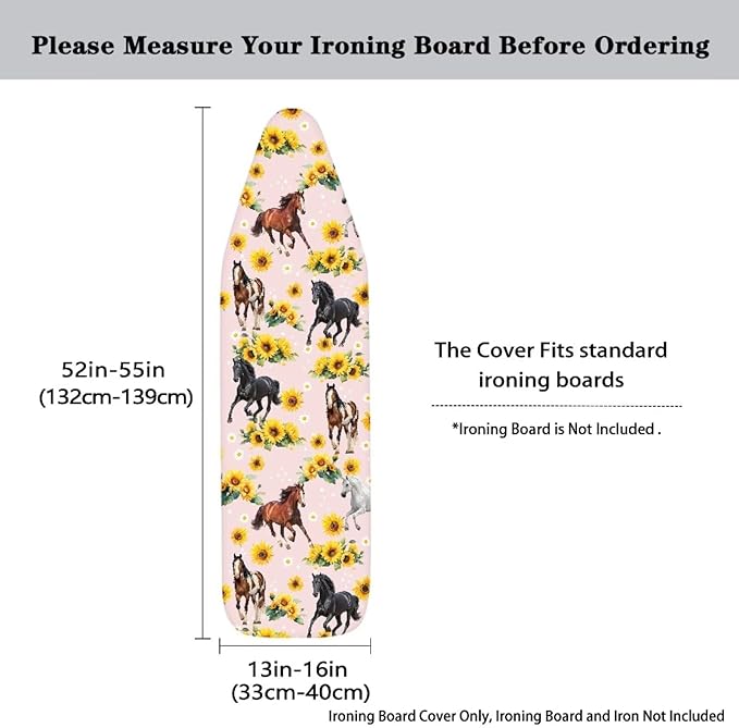 Sprowallow Sunflower Horse Ironing Board Cover and Pad 15x54 Inch Standard Size