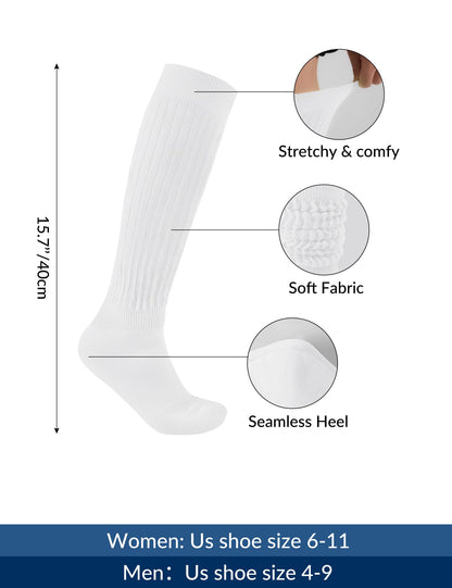 Witwot 3 Pairs Womens Slouch Socks Knee High Tube Scrunch Sock Size 6-11 White