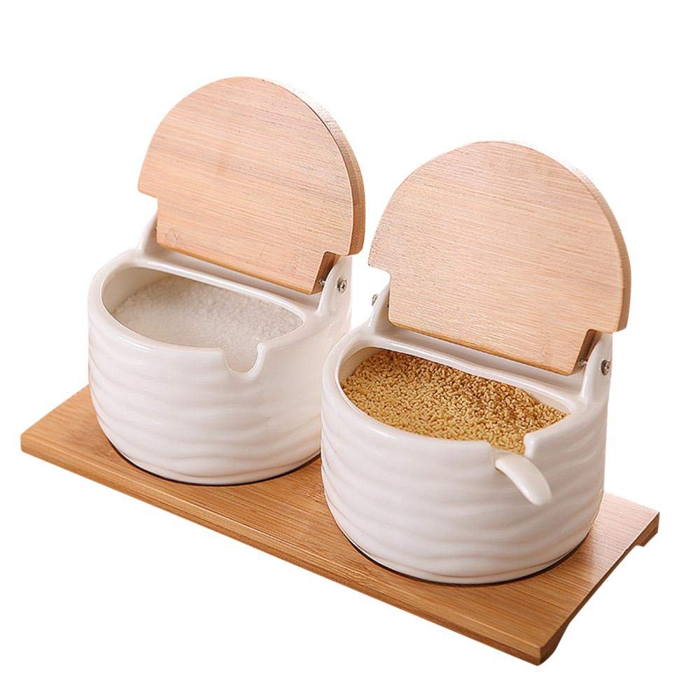 Ceramics Storage Jar Porcelain Condiment Jar Spice Container with with Flip Lid and Spoon - Best Creative Seasoning Box for Your Home, Kitchen, Counter (3)