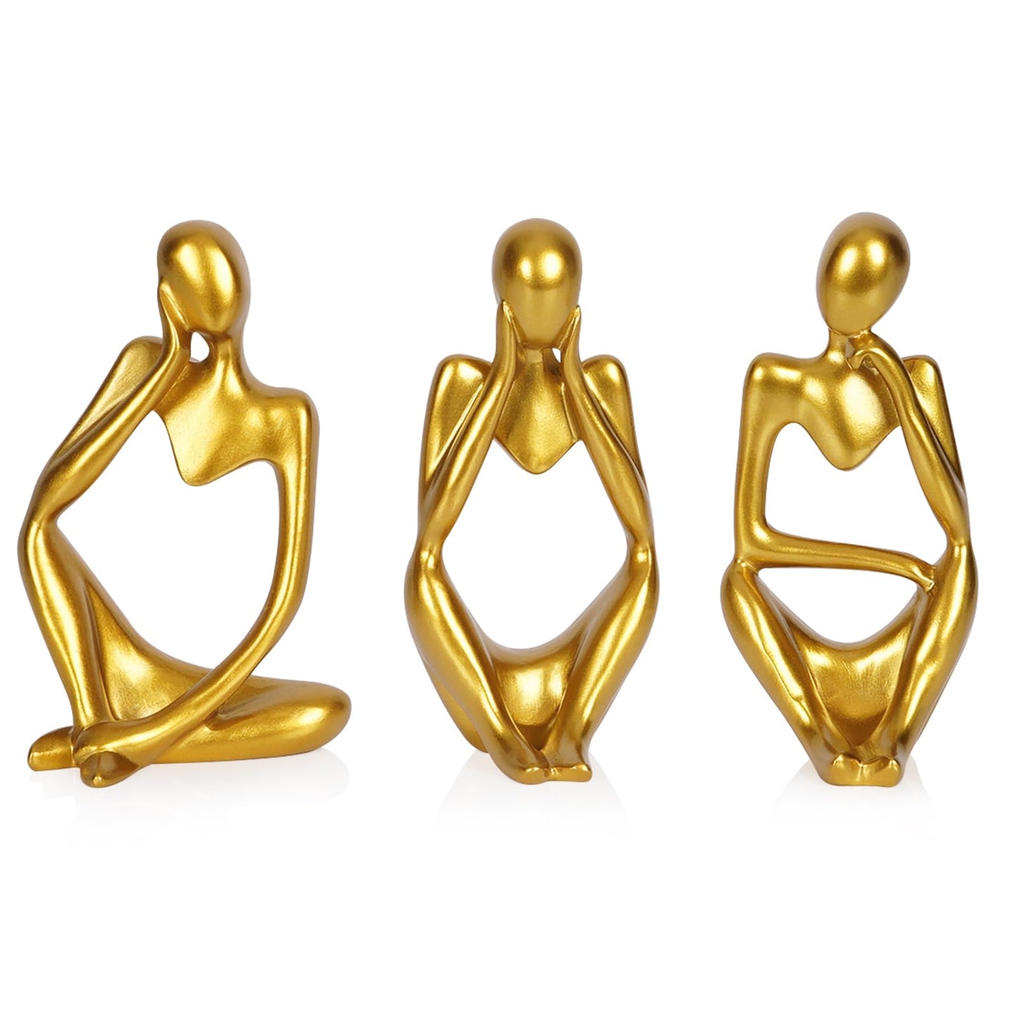 Ozzptuu Sandstone Resin Thinker Style Abstract Sculpture Statue Collectible Figurines Home Office Bookshelf Desktop Decor (Small Gold, 3pcs)