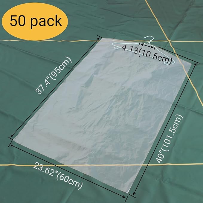 50 Pack 23.6x40inch Clear Plastic Clothes Covers
