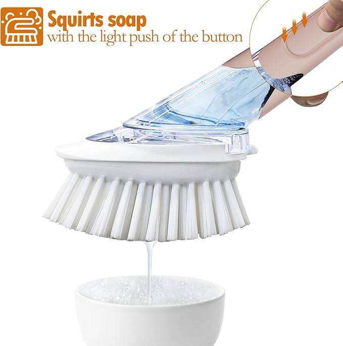 RIMAY Dish Brush with Soap Dispenser, Dish Washing Brush with Handle, Soap